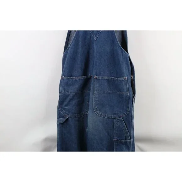 Vintage 60s 70s Big Mac Mens 30x32 Distressed Square Bak Denim Overalls Bibs USA